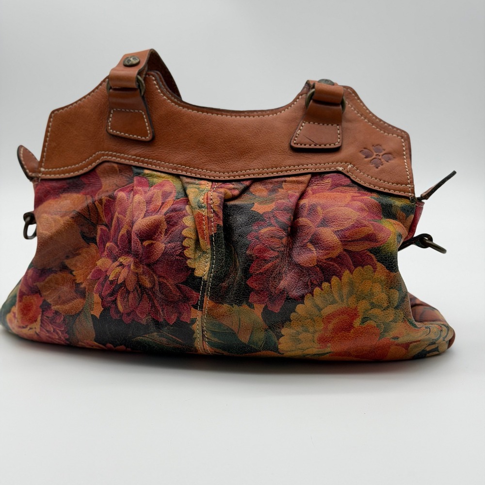 Patricia Nash Floral‎ Italian Leather Satchel Shoulder Bag Heritage Pleated Boho